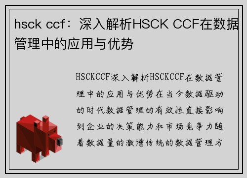 hsck ccf：深入解析HSCK CCF在数据管理中的应用与优势